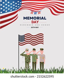 USA- Happy Memorial Day, White Backgroud National american holiday illustration with USA flag.