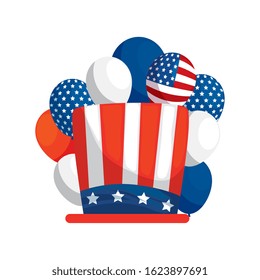 Usa hat and balloons design, United states america independence labor day nation us country and national theme Vector illustration