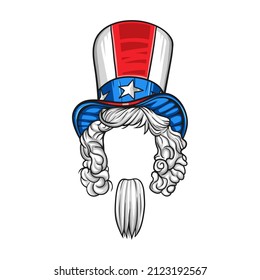 USA hat design with white hair and beard, United states of America independence presidents day nation us country and national theme Vector illustration