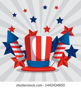 usa hat with fireworks and stars decoration