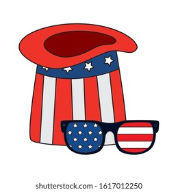 Usa hat glasses design, United states america independence labor day nation us country and national theme Vector illustration