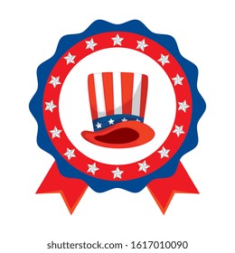 Usa hat inside seal stamp design, United states america independence presidents day nation us country and national theme Vector illustration