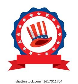 Usa hat inside seal stamp design, United states america independence presidents day nation us country and national theme Vector illustration