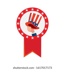 Usa hat inside seal stamp design, United states america independence labor day nation us country and national theme Vector illustration