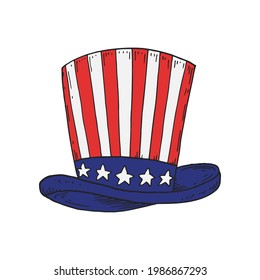 USA hat in national flag colors. 4th of July. Hand drawn vector illustration