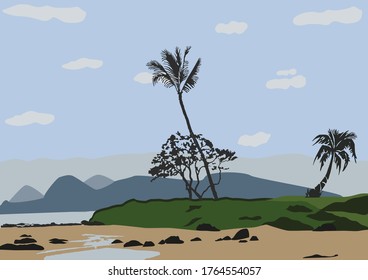 USA Hawaii Maui Island. Line Art Illustration. For books, tourist, travel posters, different prints, blogs.