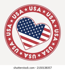 USA heart flag badge. From USA with love logo. Support the country flag stamp. Vector illustration.