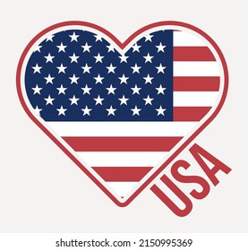 USA heart flag badge. Made with love from the USA logo. Flag of the country in a heart shape. Vector illustration.