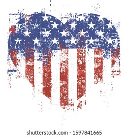 USA Heart Flag, Grunge Design American Symbol. Editable.