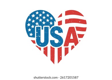 USA Heart Patriotic American Flag 4th Of July USA Sublimation T Shirt Design