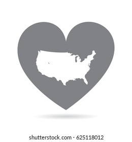 USA heart. Heart shape icon with white map