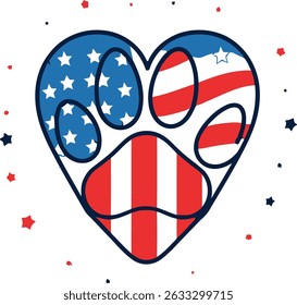 usa heart shaped flag paw