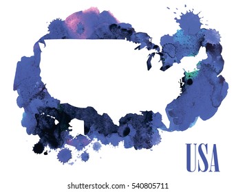 
USA. High detailed vector maps. Spray watercolor paint.