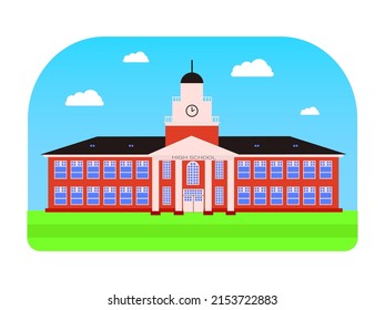 Campus clásico de la escuela secundaria de Estados Unidos. Academia Americana para estudiantes. Ilustración moderna de las arquitecturas.