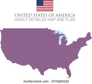 USA Highly detailed Map with all states ungrouped vector
