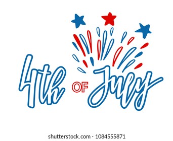 USA Holiday Vector Lettering Card or Banner design. 4th of July in american national colors