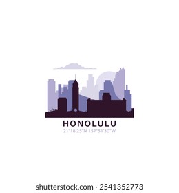 USA Honolulu logo with skyline, cityscape retro vector icon. United States of America, Hawaii city horizon, facade, travel logotype 