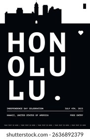 USA Honolulu typography minimalist vector poster for event, national festival, independence day, holiday layout. Brochure, leaflet, flyer, presentation image template for America, Hawaii