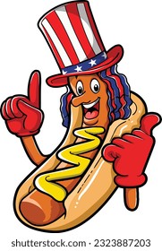 USA Hot Dog Celebrating America 4th Of July With The American Flag