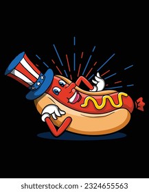 USA Hot Dog Celebrating America And 4th Of July With The American Flag