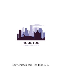 Logotipo de Houston de EE.UU. con el horizonte, icono de Vector retro del paisaje urbano. Estados Unidos de América, Texas horizonte de la ciudad, fachada, logotipo de viaje 