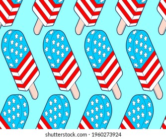 USA ice cream pattern seamless. Patriotic National dessert in America background