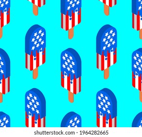 USA ice cream pattern seamless. Patriotic National dessert in America background