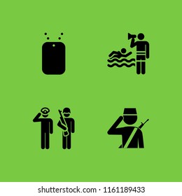 usa icon. 4 usa set with salute, soldier and life guard vector icons for web and mobile app