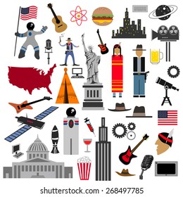 USA Icon Collection, American Flag, Art, Map, Landmarks, People (Vector Art)