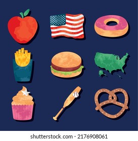 usa icon collection on blue background