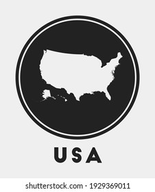 USA Icon. Round Logo With Country Map And Title. Stylish USA Badge With Map. Vector Illustration.