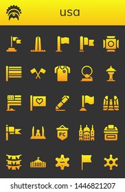 usa icon set. 26 filled usa icons.  Simple modern icons about  - Flag, Headdress, Washington, Scenic Illumination, Football jersey, Cowboy, Space needle, Signing, Democracy monument