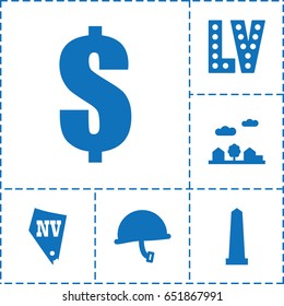 Usa icon. set of 6 usa filled icons such as monument, vegas, dollar, city landscape