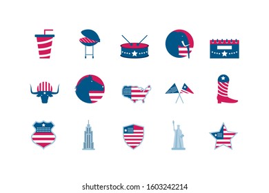 Usa icon set design, United states america independence labor day nation us country and national theme Vector illustration