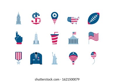 Usa icon set design, United states america independence labor day nation us country and national theme Vector illustration