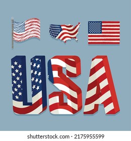 usa icon set on blue background