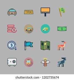 usa icon set. vector set about antelope, road map, taxi and moose icons set.