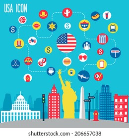 USA icon set. Vector illustration.
