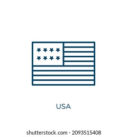 usa Symbol. Dünne lineare Gussen-Umrisssymbol einzeln auf weißem Hintergrund. Linie, Vektorusa-Zeichen, Symbol für Web und Mobile
