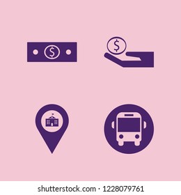 usa icon. usa vector icons set money cash, money hand, university location and school bus