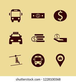 usa icon. usa vector icons set dollar coins, money cash, school bus and money hand