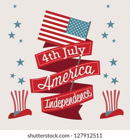 USA Icons (4th of July Independence day) with hat, and flag. Vector Illustration