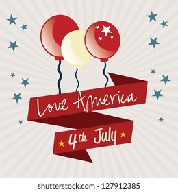 Usa Icons, for celebrate with balloons, on vintage background. Vector Illustration