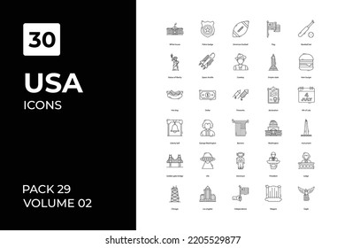 Usa icons collection. Set vector line with elements for mobile concepts and web apps. Collection modern icons.