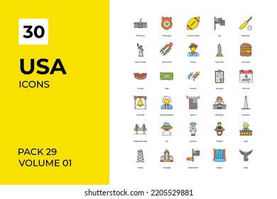 Usa icons collection. Set vector line with elements for mobile concepts and web apps. Collection modern icons.