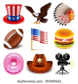 USA icons detailed photo realistic vector set