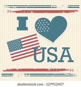 USA Icons (I Love Usa) on vintage background.Vector illustration