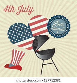 USA Icons ( love america, barbecue, labels, hat and flag). Vector illustration