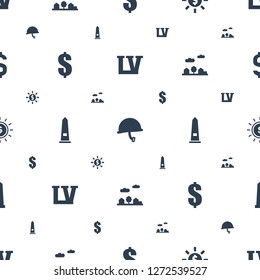 usa icons pattern seamless white background. Included editable filled Vegas, war helmet, dollar in sun, dollar, monument, city landscape icons. usa icons for web and mobile.