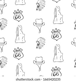 USA icons seamless pattern. Sketch vector illustration, doodle elements, Isolated USA national elements, Travel to USA pattern for cards and web pages